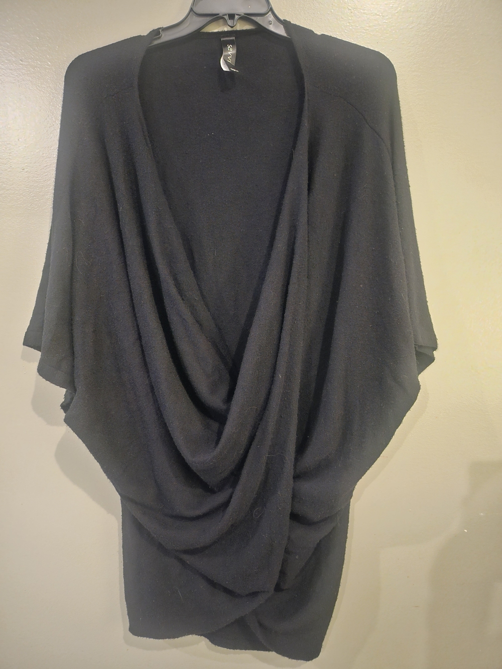 Savvi Draped Black Open-Front Women's Poncho Sweater